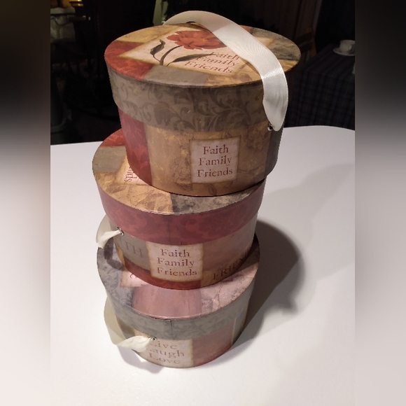 Other - Multicolored Nesting Hat Boxes with Lids, Ribbon Carrying Handles